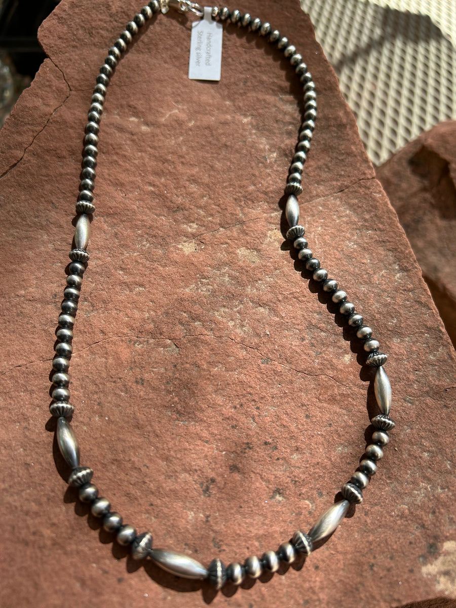 5mm Sterling Silver Navajo Pearl Style Beaded Necklace – Nizhoni