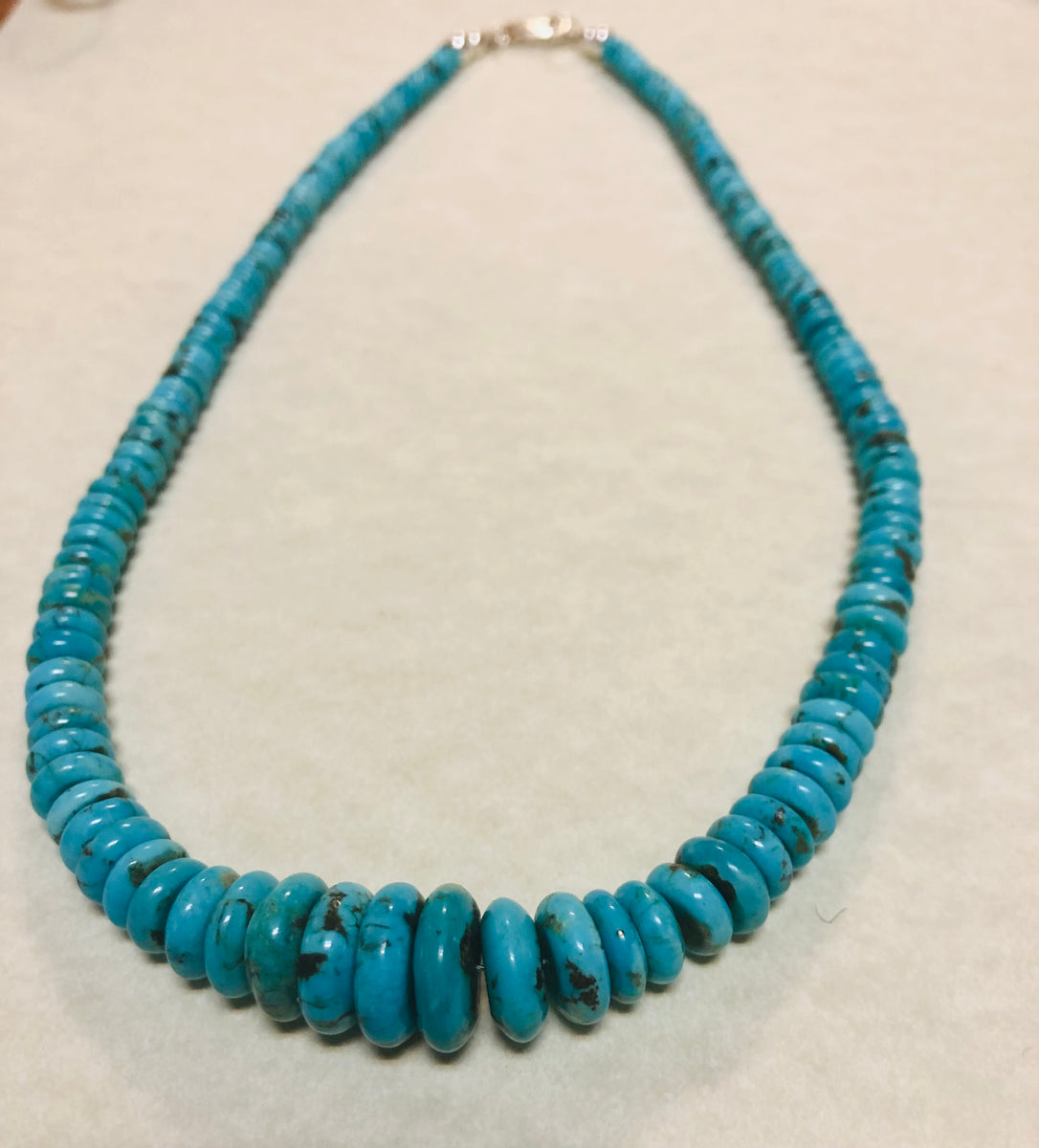 Natural Turquoise Silver Graduated Bead outlet Necklace 0372