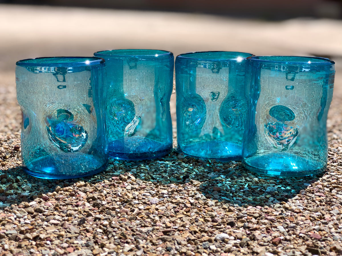 Handblown Recycled Glass High Ball Glasses 8 oz - Aquamarine Kiss