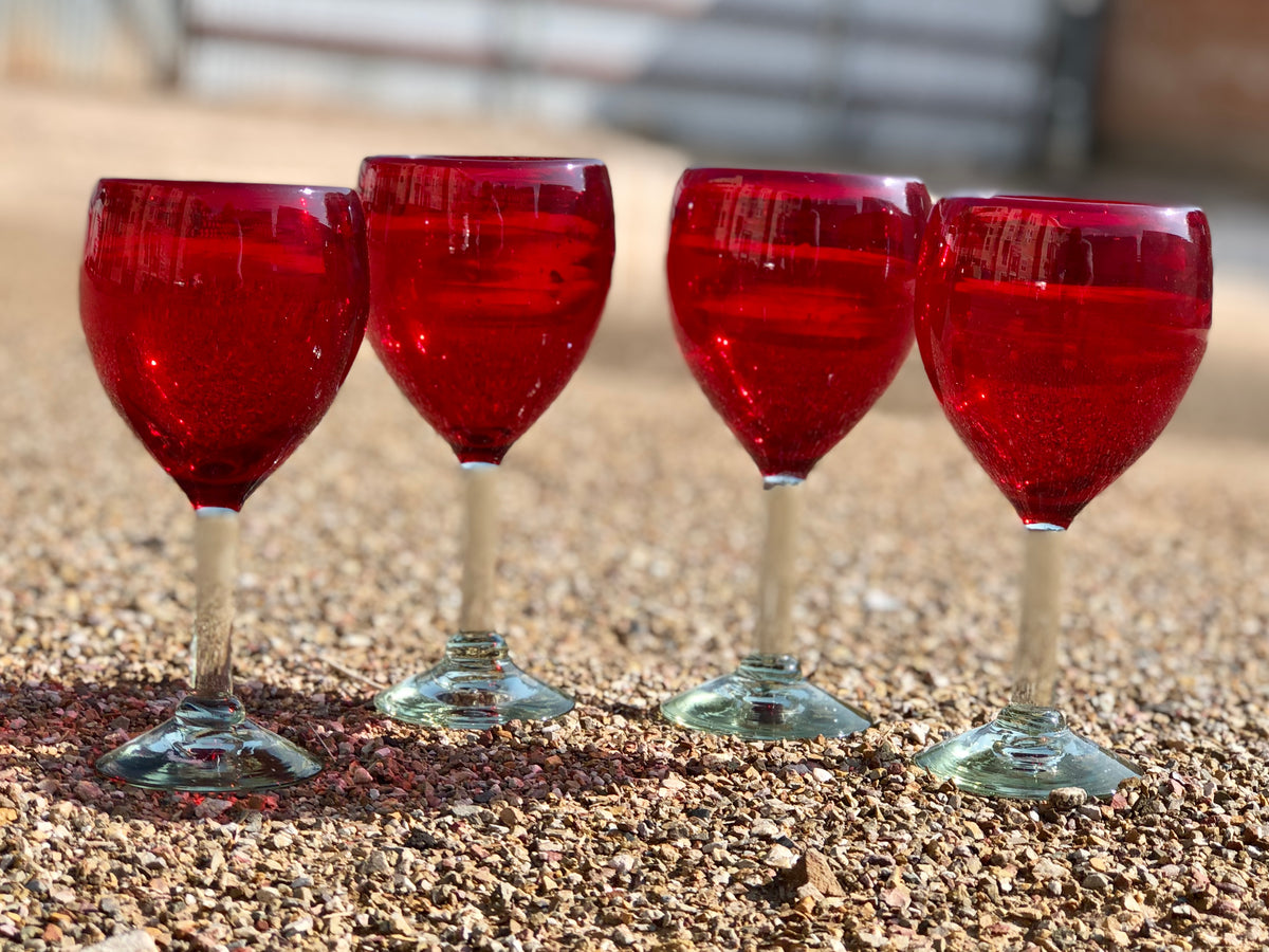 hand blown red wine glasses colored