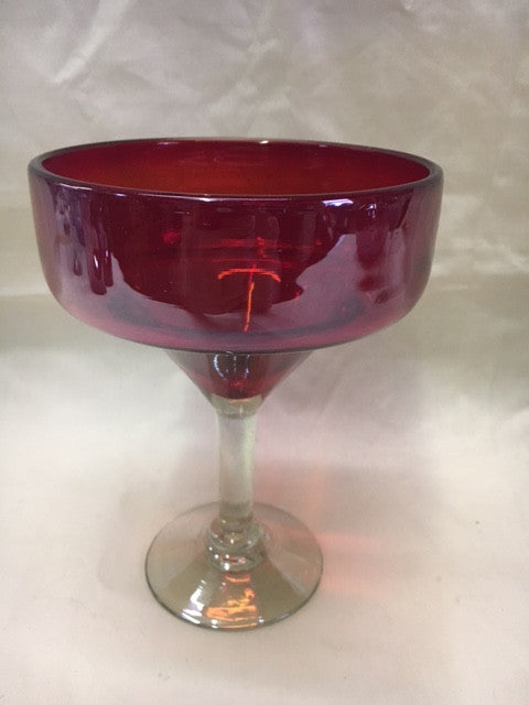 Vintage Hand-blown Ruby Red Bowl W/clear Stem Martini Glasses 