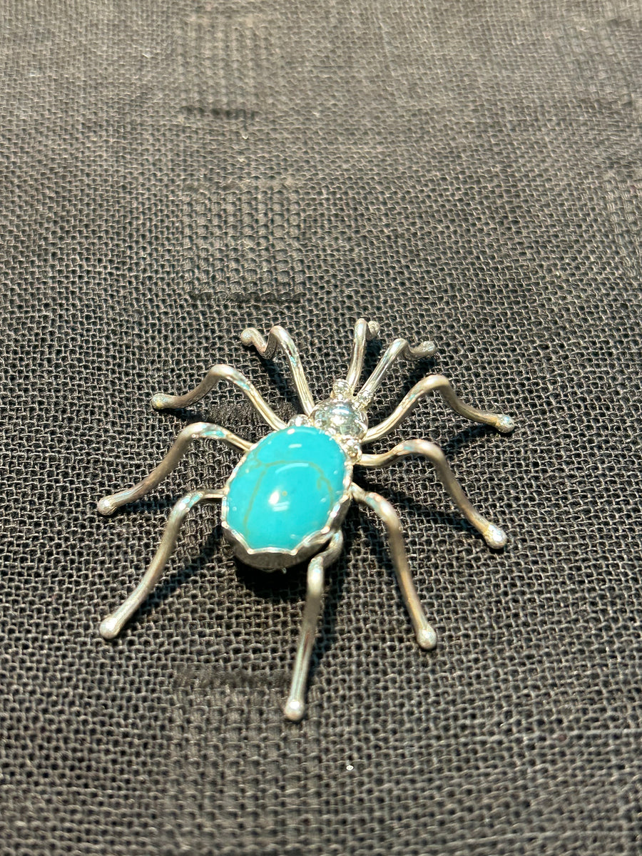 Vintage Silver Black Onyx Spider Brooch