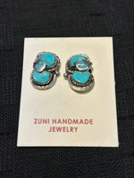 Two stone turquoise with snake eyes earrings in sterling silver.  NM132