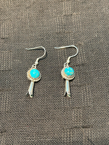 Navajo handcrafted sterling silver and genuine turquoise earrings  NM139