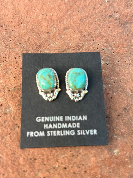 Etta Larry, Navajo Silversmith genuine turquoise and sterling silver earrings. NM148