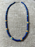 Genuine Lapis, Spiney Oyster Shell, Turquoise and sterling silver necklace.  16” long. JK-48
