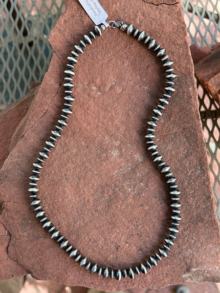 Navajo Pearl style necklace in a 17” length, oxidizes sterling silver. SR153