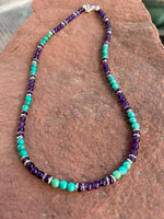 Genuine Amethyst and turquoise 4mm beads with sterling silver.  15”. SR1003