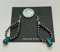 Navajo Pearl style sterling silver beads with genuine turquoise stone earrings.  SR1034