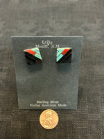 Kewa (Santo Domingo) handcrafted turquoise and shell earrings.  LZ0231.