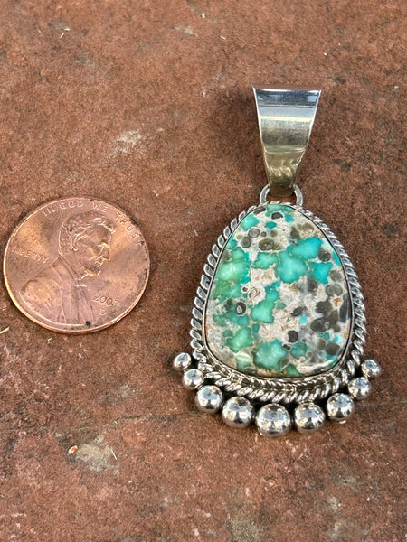 Navajo sterling silver, genuine turquoise, pendant, 1.85” top to bottom,LZ078