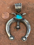 Navajo handcrafted sterling silver, genuine turquoise, pendant, 3.5” top to bottom, LZ079