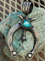 Navajo handcrafted sterling silver, genuine turquoise, pendant, 3.5” top to bottom, LZ079