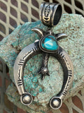 Navajo handcrafted sterling silver, genuine turquoise, pendant, 3.5” top to bottom, LZ079