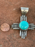 Navajo handcrafted sterling silver and genuine turquoise, 2.75” top to bottom, LZ118