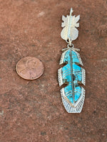 Zuni Handcrafted sterling silver and genuine turquoise pendant, 3.5” top to bottom Lz120. By T.Panteah.