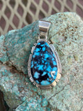 Navajo handcrafted sterling silver and genuine turquoise, 2” top to bottom, LZ122