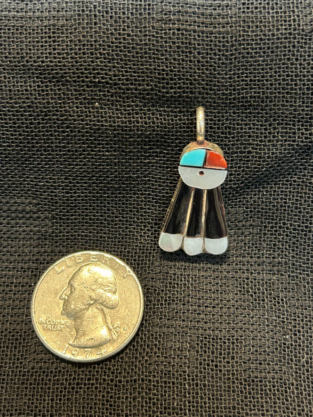 Zuni handcrafted sterling silver pendant with genuine stone inlay.  LZ494