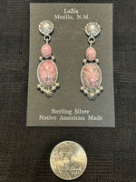 Navajo handcrafted sterling silver earrings with Rhodonite stones. LZ626