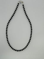 Handcrafted Black Onyx (4mm beads) and sterling silver necklace, 15” SR1114