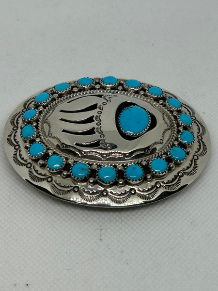 Navajo handcrafted sterling silver with genuine turquoise belt buckle signed MA. LZ695