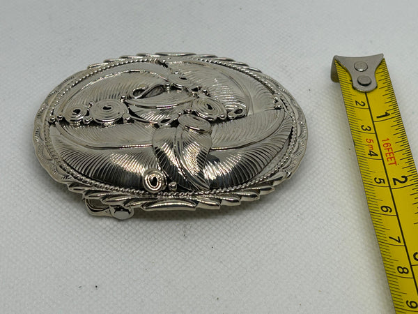 Navajo handcrafted sterling silver belt buckle by Darrel Morgan.  LZ700