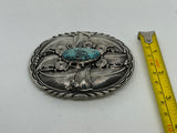 Navajo handcrafted sterling silver with genuine turquoise belt buckle SIGNED DM. LZ682