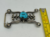 Navajo handcrafted sterling silver and genuine turquoise belt buckle LZ665