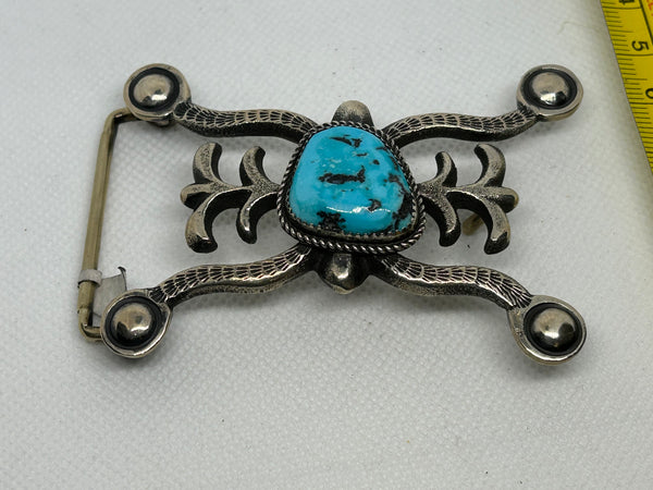 Navajo handcrafted sterling silver and genuine turquoise belt buckle LZ665