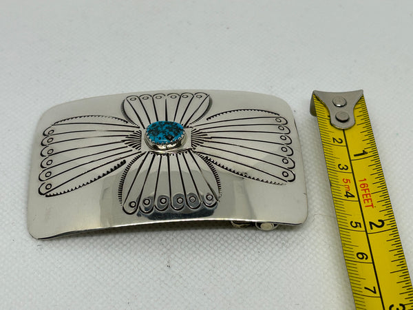 Navajo handcrafted sterling silver & Genuine Turquoise belt buckle LZ664