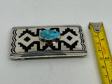 Navajo handcrafted sterling silver and genuine turquoise belt buckle by T & R Siinger LZ663