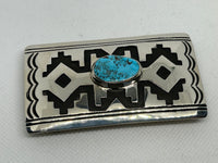 Navajo handcrafted sterling silver and genuine turquoise belt buckle by T & R Siinger LZ663