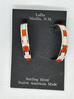 Zuni handcrafted sterling silver with genuine stone and shell inlay earrings.  LZ781