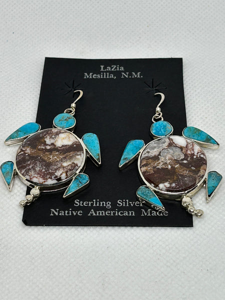 Zuni handcrafted sterling silver with genuine stone and shell inlay earrings.  LZ780