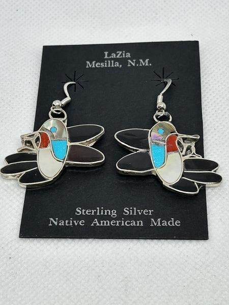 Zuni handcrafted sterling silver with genuine stone and shell inlay earrings.  LZ779