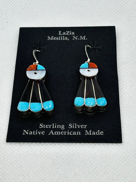 Zuni handcrafted sterling silver with genuine stone and shell inlay earrings.  LZ777