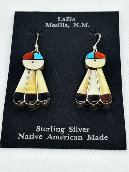 Zuni handcrafted sterling silver with genuine stone and shell inlay earrings.  LZ776