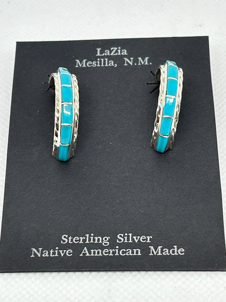 Zuni handcrafted sterling silver with genuine stones and shell earrings.  LZ749