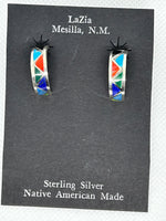 Zuni handcrafted sterling silver with genuine stones and shell earrings.  LZ748