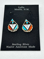 Zuni handcrafted sterling silver with genuine stones and shell earrings.  LZ746