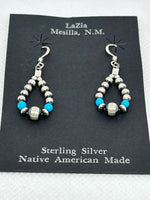 Navajo handcrafted sterling silver and genuine turquoise earrings  LZ657