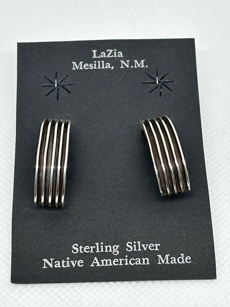 Navajo handcrafted sterling silver earrings by Frances Jones.  LZ653