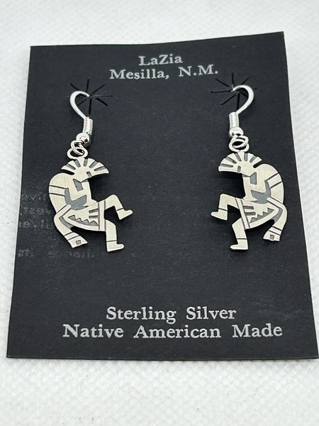 Navajo handcrafted sterling silver earrings, Kokopelli design.  LZ621