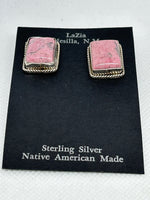 Navajo handcrafted sterling silver earrings with genuine Rhodonite stones.  LZ390