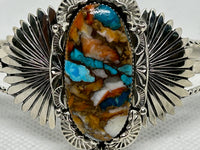 Navajo handcrafted sterling silver and turquoise and shell composite.bracelet. By Gregg Yazzie  LZ812