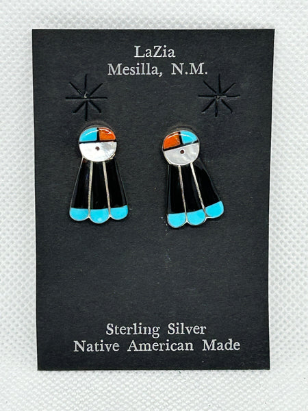 Zuni Handcrafted sterling silver earrings with genuine stone and shell inlay.  LZ835