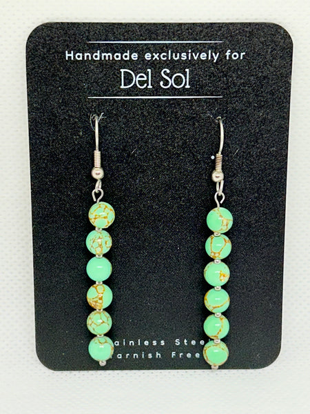 Gold Vein Green Howlite earrings in hypoallergenic Stainless steel.  EP103