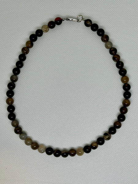 Genuine Smokey Onyx necklace with hypoallergenic stainless steel clasp.  16” long. EP112