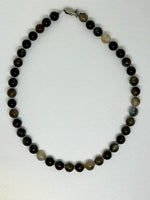 Genuine Smokey Onyx necklace with hypoallergenic stainless steel beads and clasp.  15.5”.  EP113