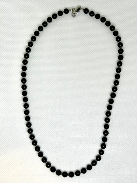 Genuine Black Onyx 6mm stone necklace with stainless steel beads and clasp.  19.5”.  EP116